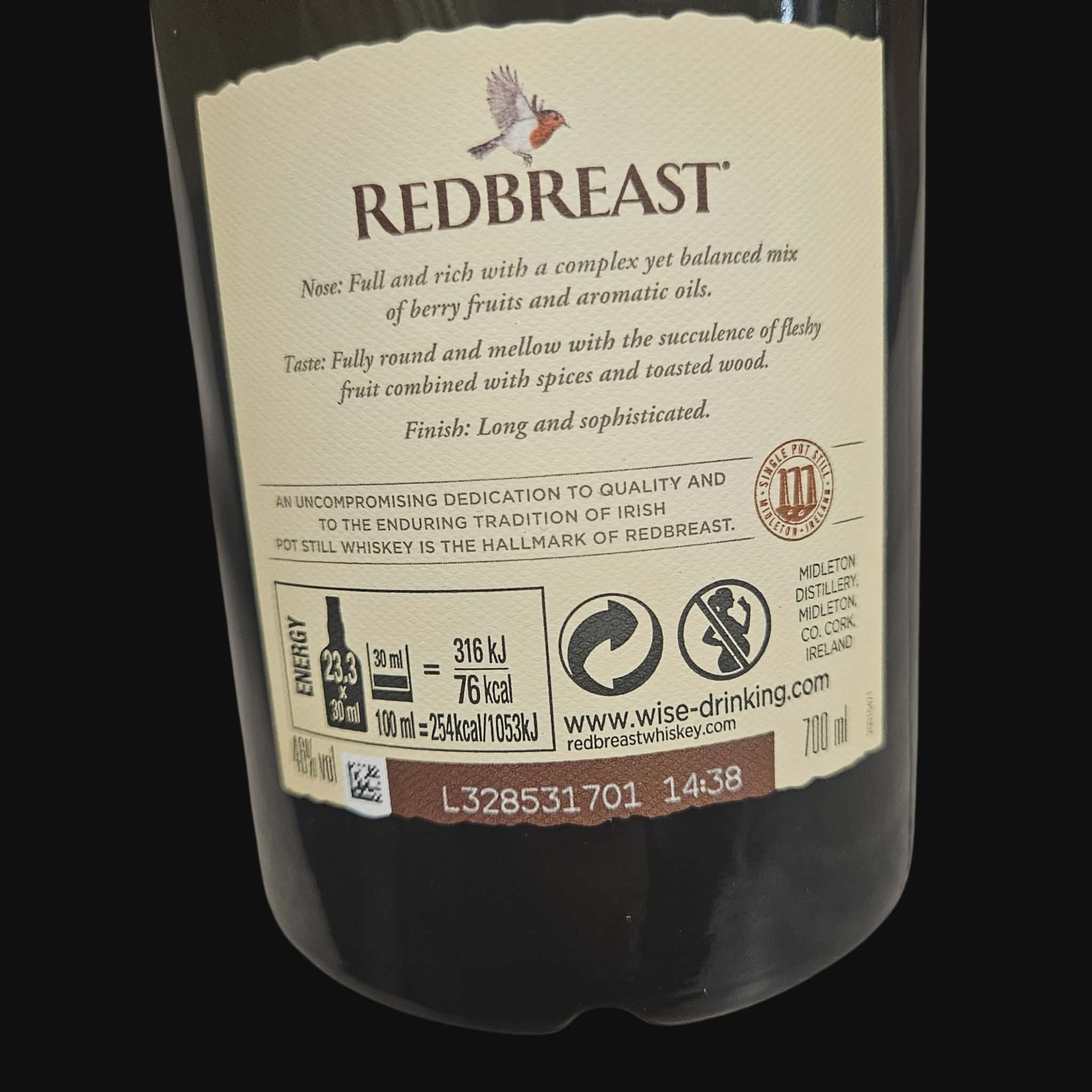 Redbreast 15 Year Old – Single Pot Still Irish Whiskey 46%