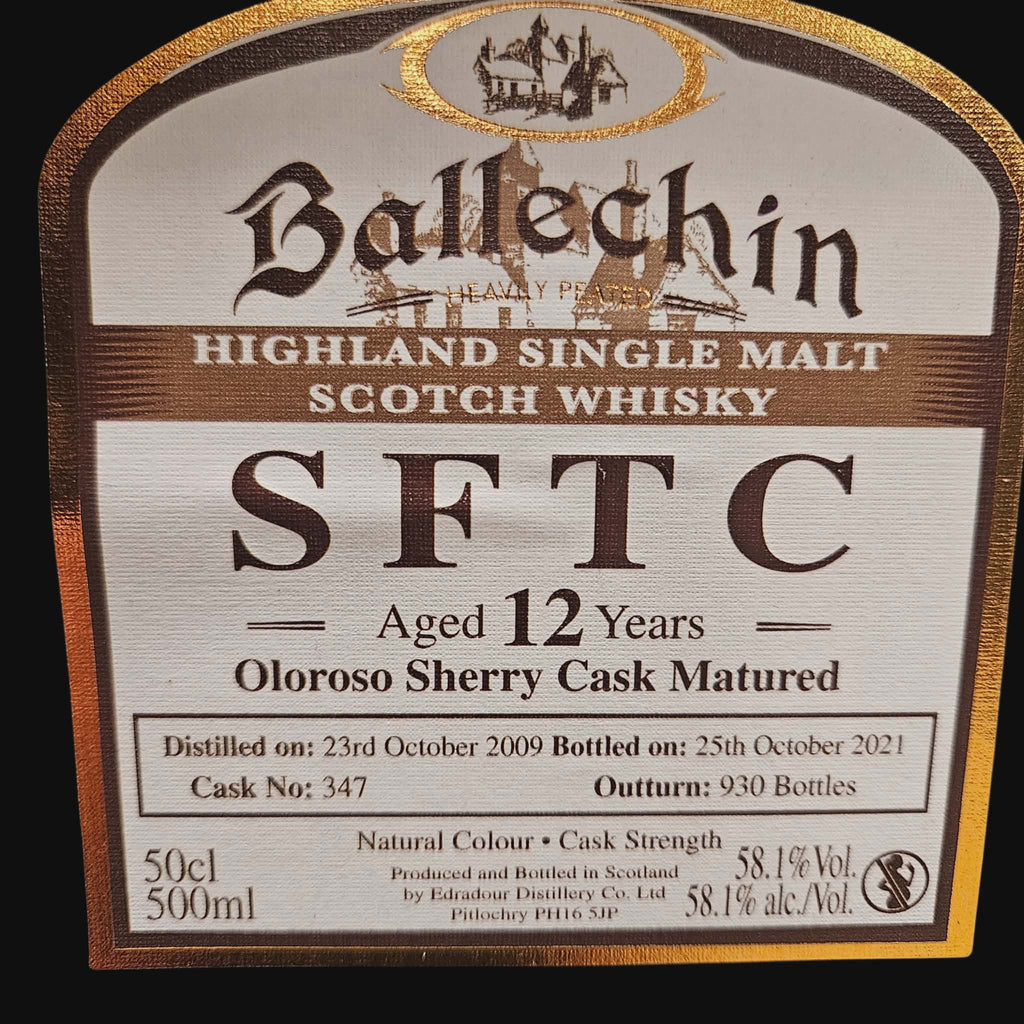 Ballechin SFTC 12 Year – Oloroso Sherry Cask (Cask #347) – 58.1% (50 cl)