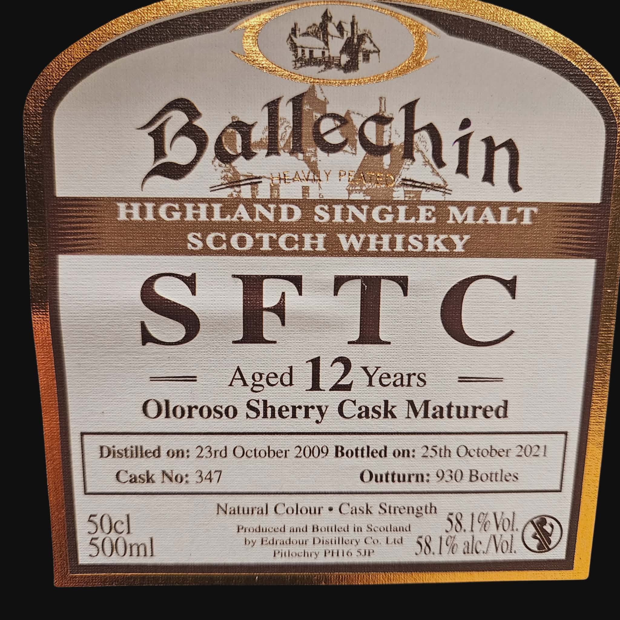 Ballechin SFTC 12 Year – Oloroso Sherry Cask (Cask #347) – 58.1% (50 cl)