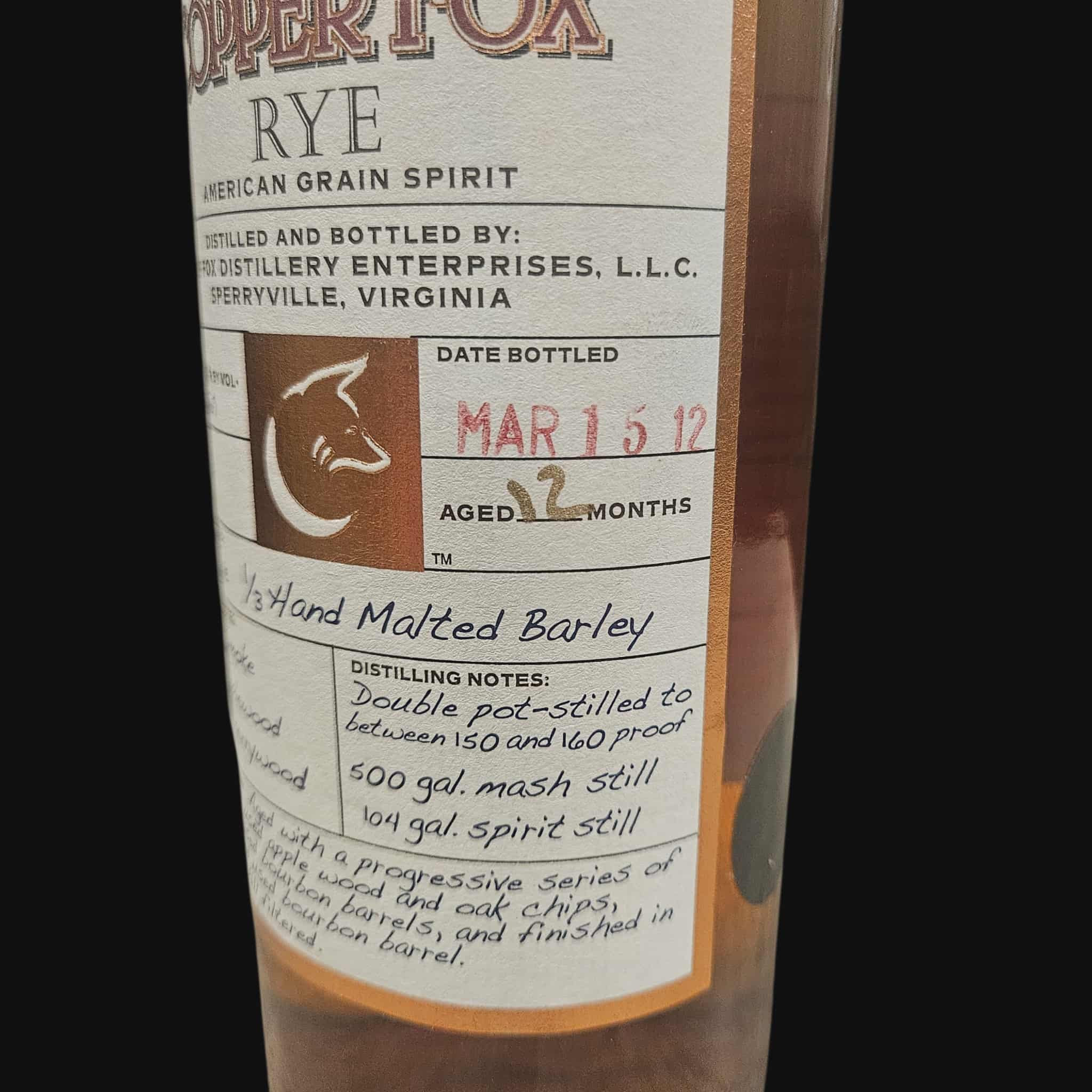Copper Fox Rye – American Grain Spirit (2012)