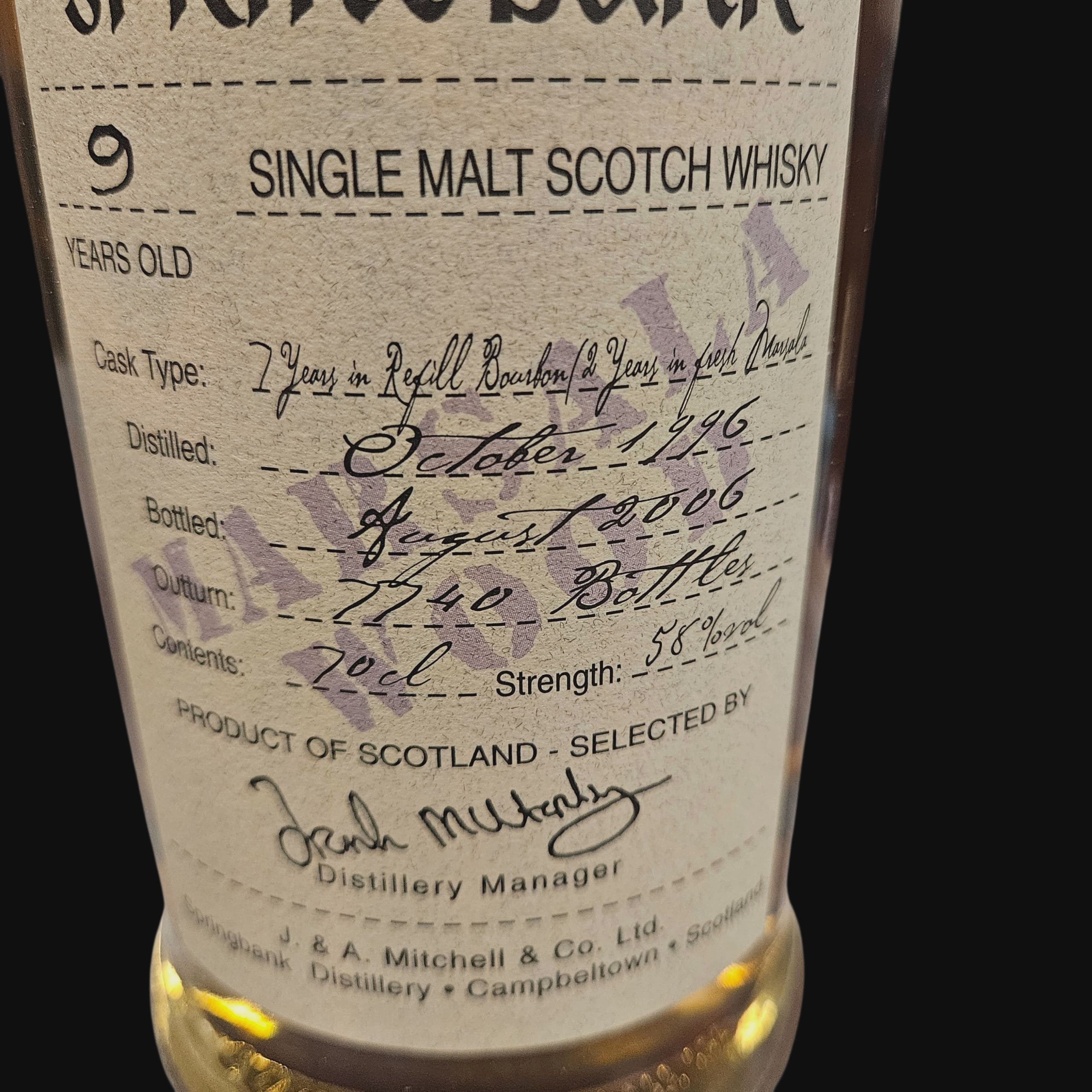 Springbank 1996 9 Year Old 58.0% (2006)