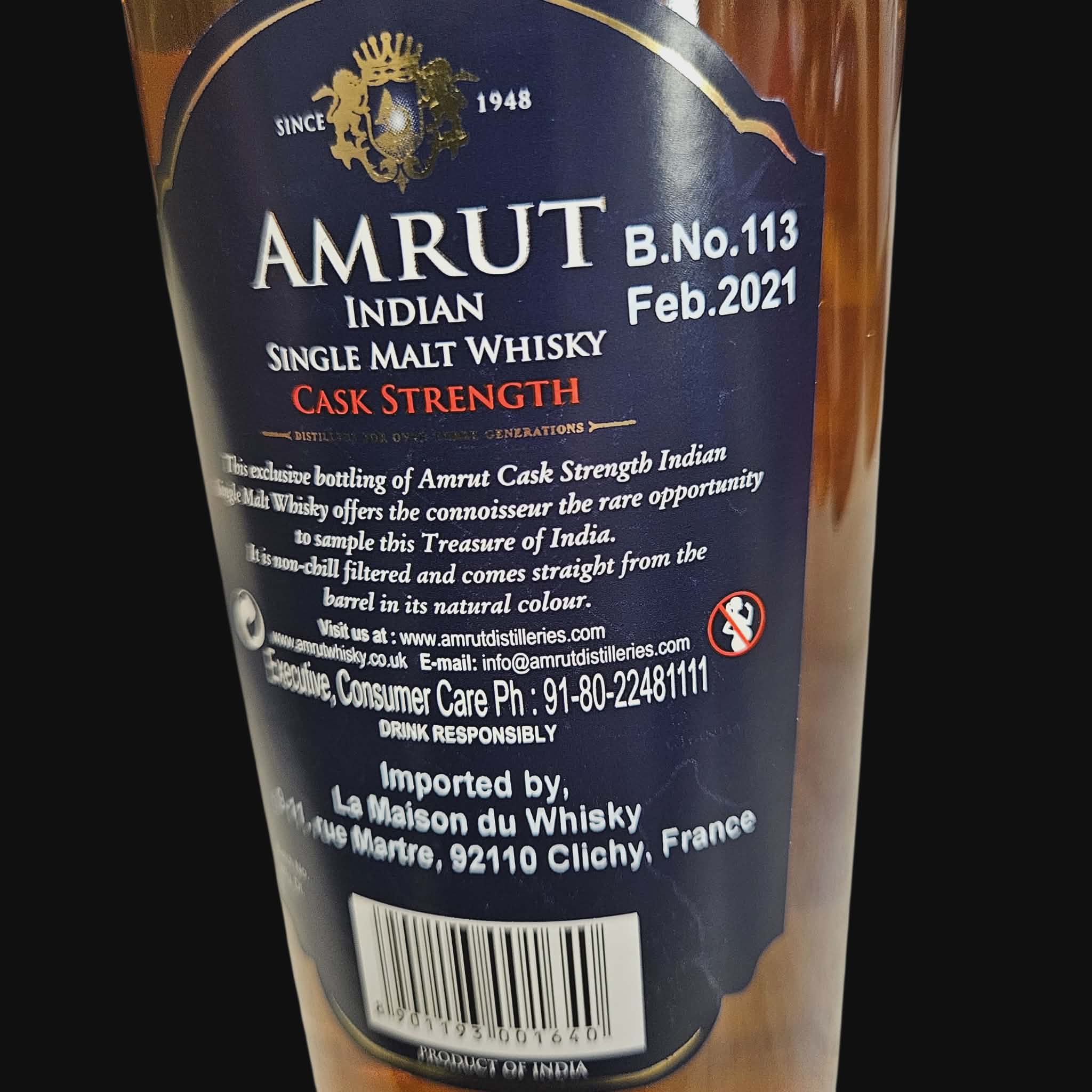 Amrut Cask Strength Peated Indian Single Malt Whiskey ( 2021 )