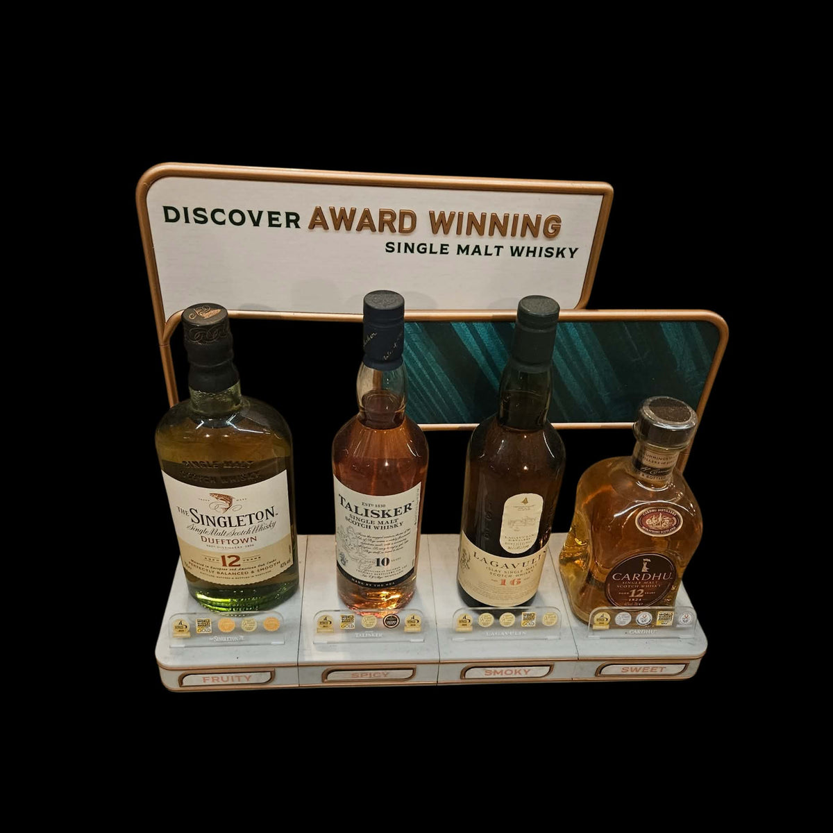 Originele Diageo Whisky Display + 4 Single Malts