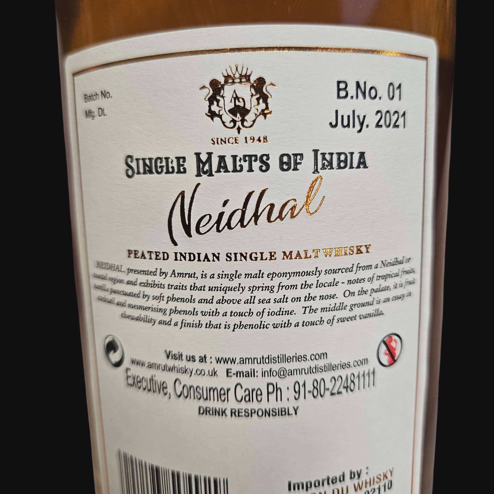 Amrut Neidhal – Batch No. 01 Peated Indian Single Malt ( 2021 )