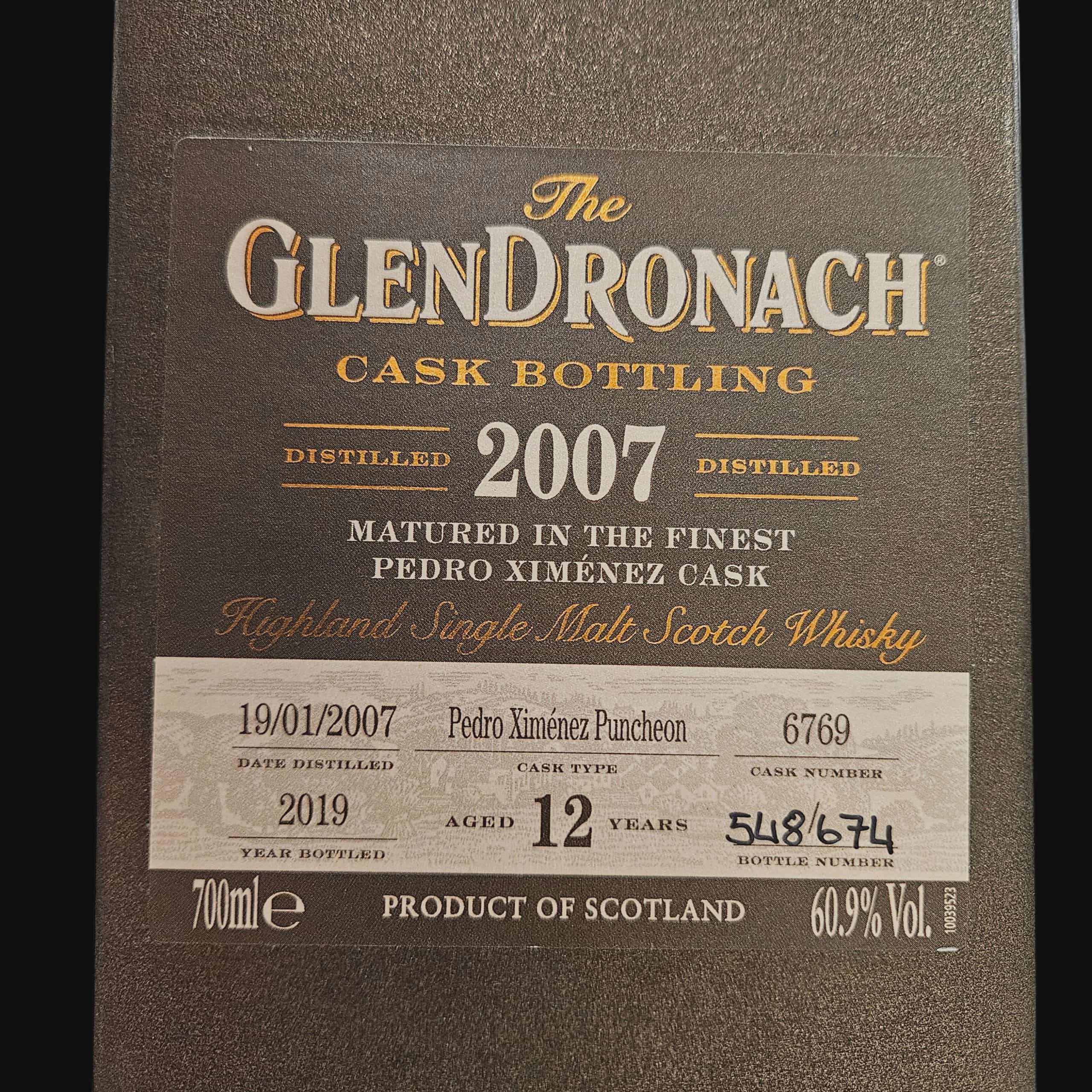 Glendronach 2007 Cask 6769 12 Year Old 60.9% (2019)