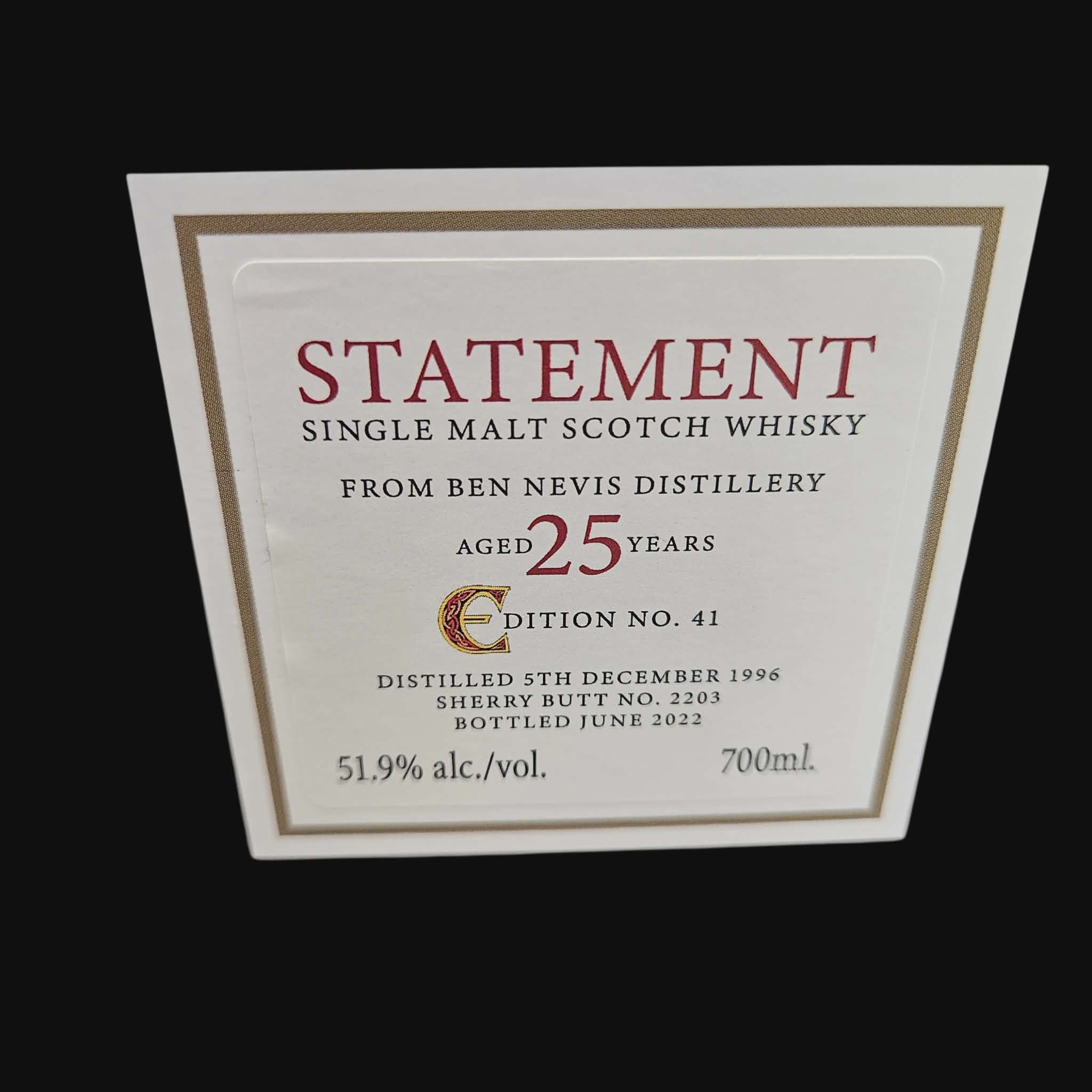 Blackadder Ben Nevis 1996 – 25 Year Old – Statement Edition No.41 – 51.9% (2022)