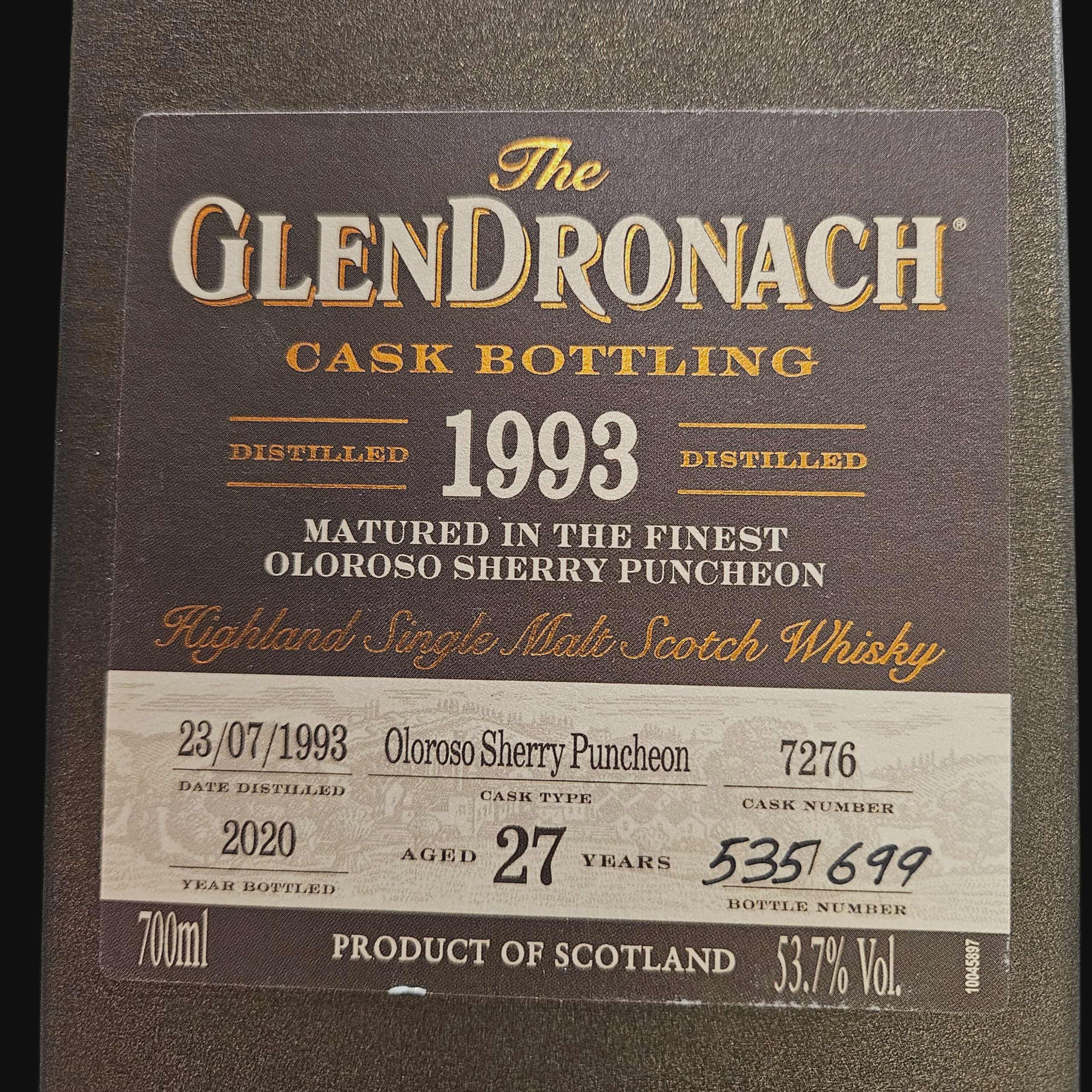 Glendronach 1993 Cask 7276 Aged 27 Years 53.7% (2020)
