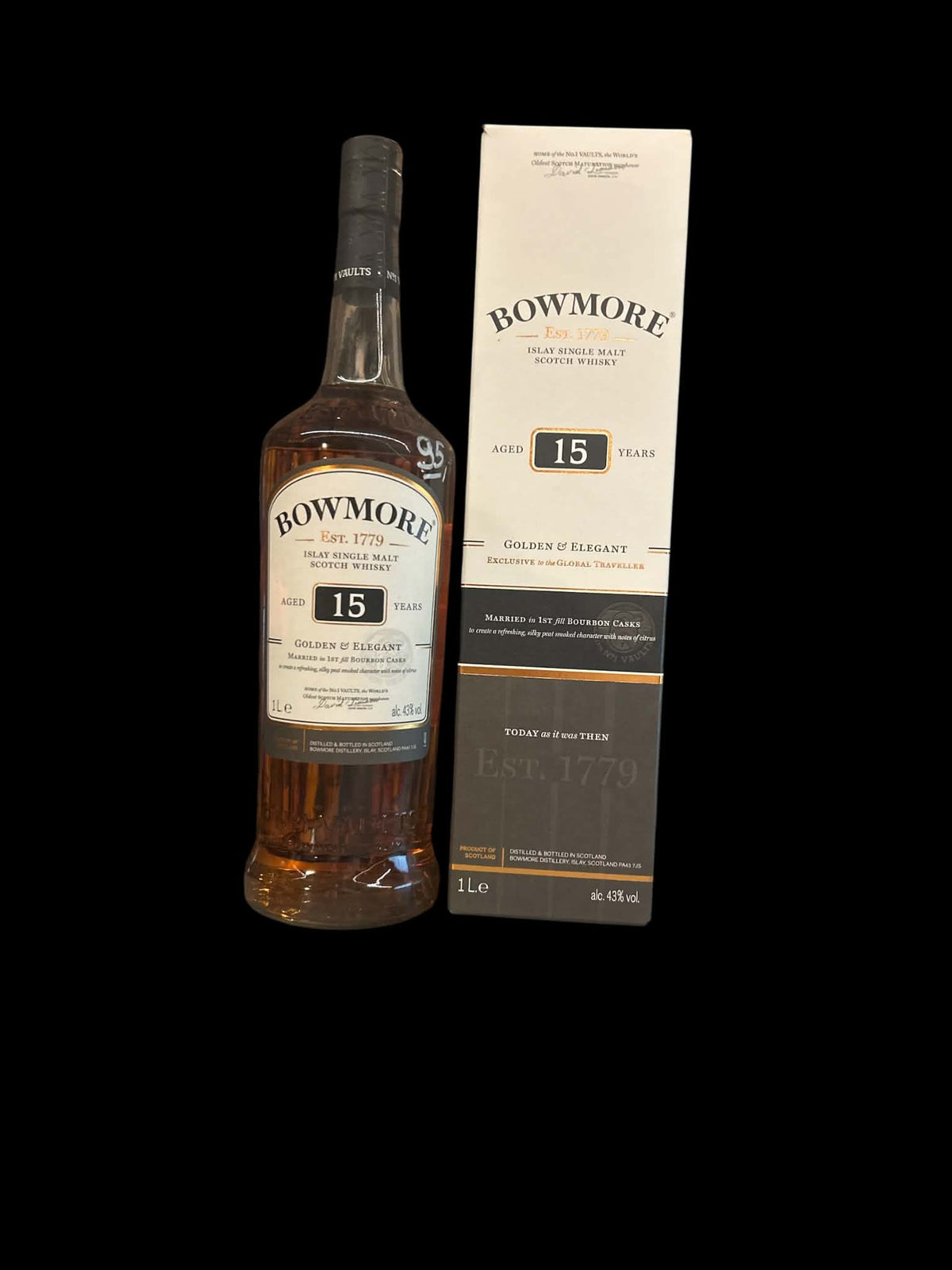 Bowmore 15 Years Old – Golden & Elegant – 43% – 1L