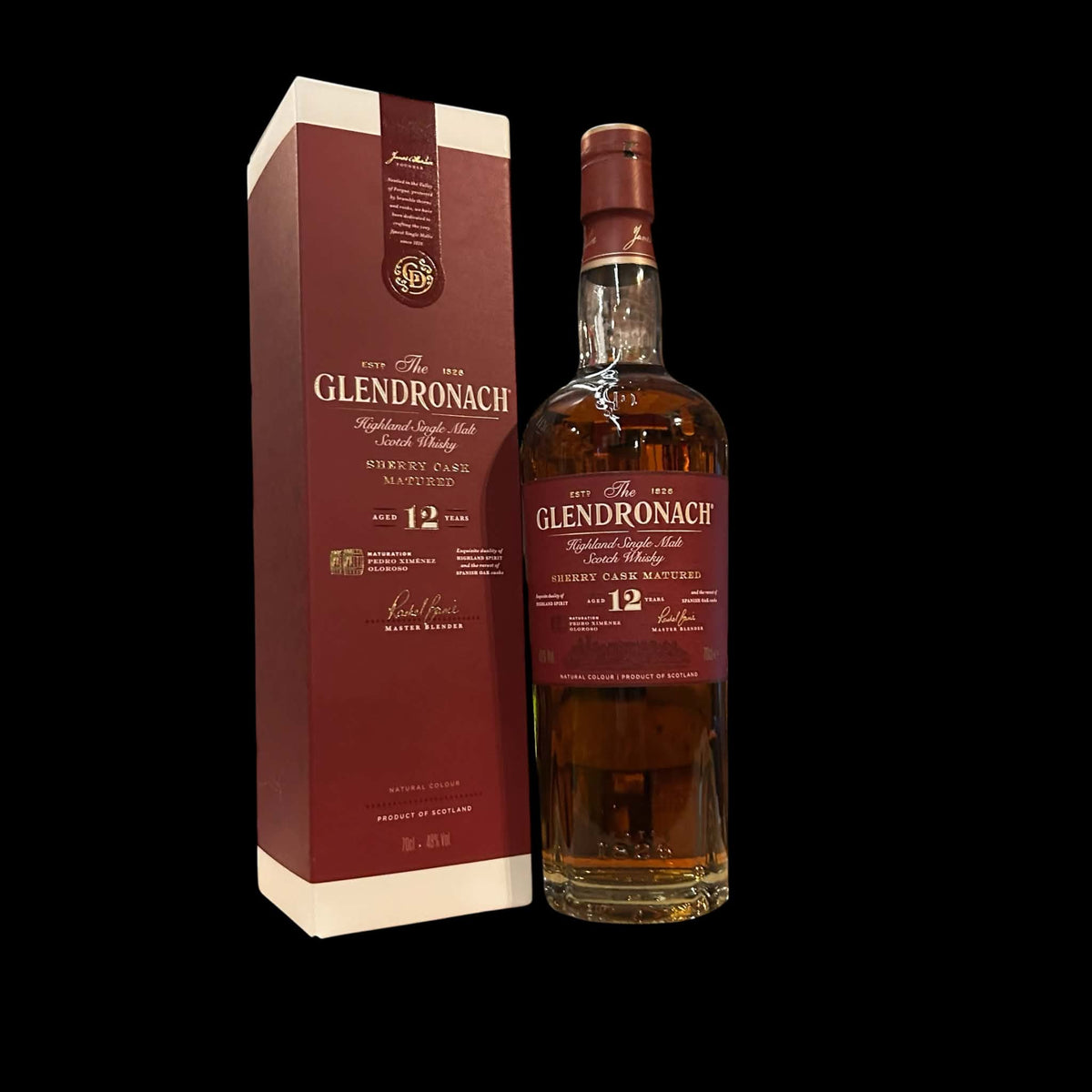 The GlenDronach 12 jaar 43% 70cl whisky met originele bordeauxrode geschenkdoos