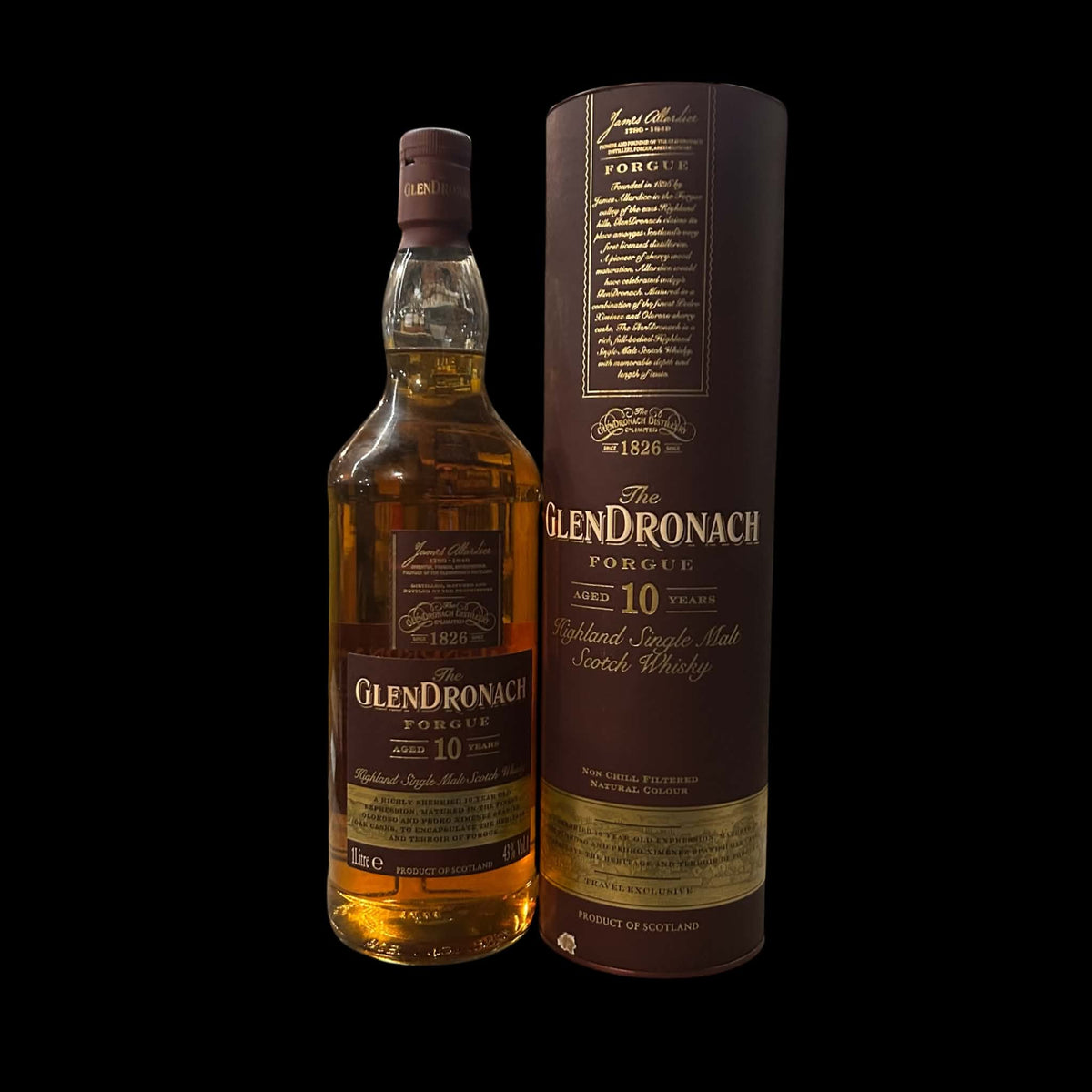The GlenDronach Forgue 10 Years 43 procent 1 liter met originele koker