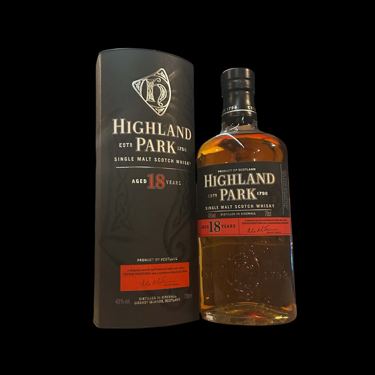 Highland Park 18 Year Old klassieke oude etikettering 43% 70cl met koker