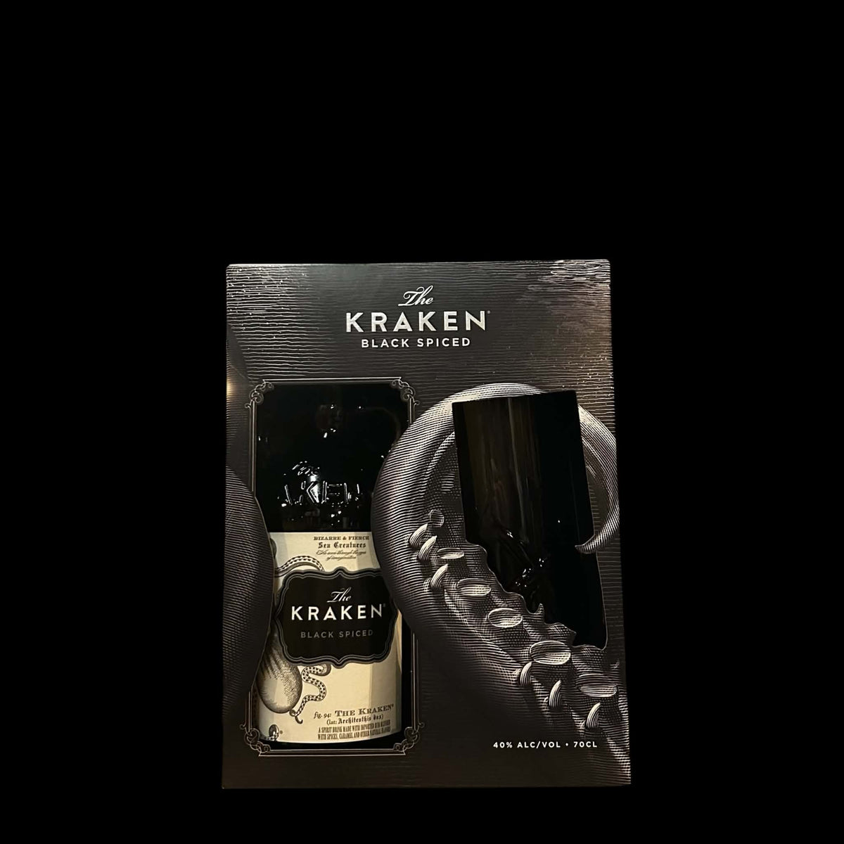 Kraken Black Spiced Rum 70cl 40% giftset met zwart glas